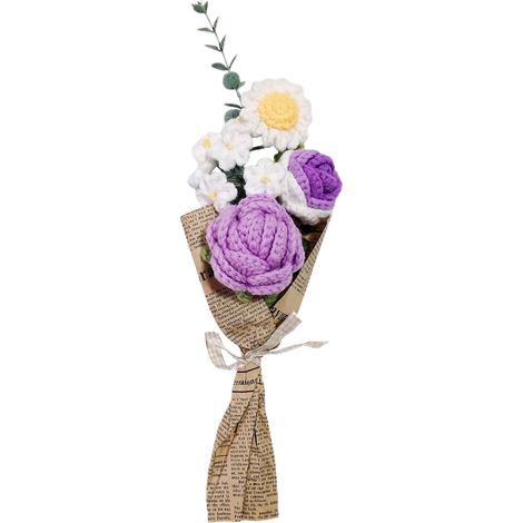 Handgestrickter Blumenstrauß, Lebendige Künstliche Blumen Mit Grünen Blättern Für Zuhause, Küche, Büro, Party (lila)