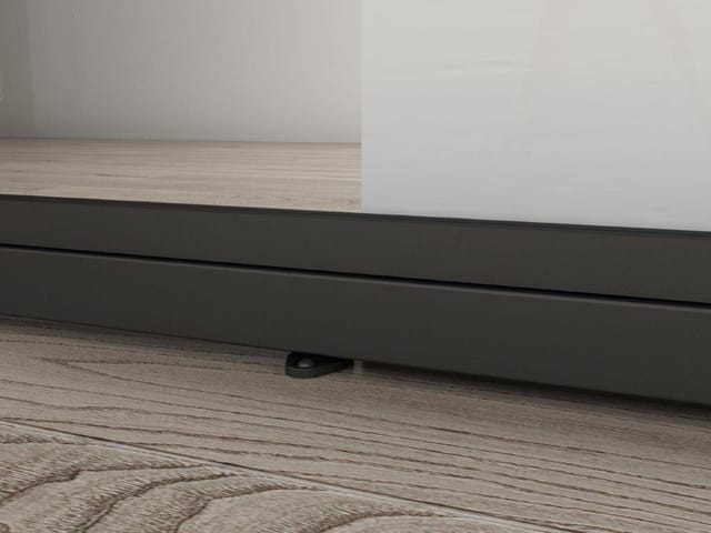 inova wohnen Glasschiebetür Klarglas mit schwarzem Stahlrahmen (Komplett Set, inkl. offener Laufschiene und Bügelgriff), beidseitiger Softclose, Loftstyle