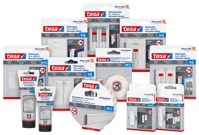 tesa Klebehaken Powerstrips Klebestreifen (Nachfüllpack für den Klebenagel), (Packung, 3-St., 18 Powerstrips doppelseitige Klebestreifen), Stripes für Tapete und Putz - 6er Pack - je max. 1 kg
