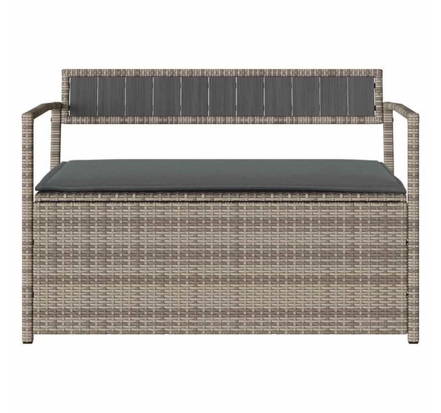 vidaXL Gartenbank Gartenbank mit Stauraum und Kissen Grau Poly Rattan (1-St)