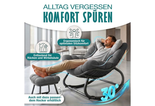 KESSER Schaukelstuhl Schaukelsessel Chillexer für drinnen & draußen (maximale Belastung 120kg, witterungsbeständig & mit rutschfesten Füßen), Loungesessel ergonomisches Relaxsessel für Balkon, Garten & Wohnzimmer