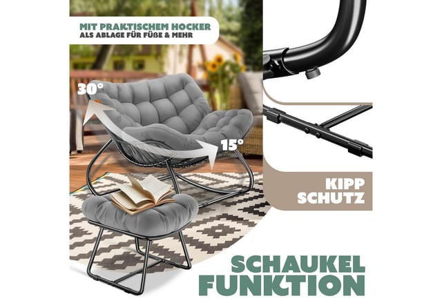 KESSER Schaukelstuhl Schaukelsessel Chillexer Pro mit Fußstütze für drinnen & draußen (maximale Belastung 120kg, witterungsbeständig & mit rutschfesten Füßen), Loungesessel ergonomisches Relaxsessel für Balkon, Garten & Wohnzimmer