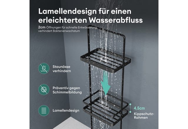 Mai & Mai Badregal Duschregal Standregal 3-stöckige aus Metall Bodenstehend Reglo-02, Rundumschutzleiste, Rutschfeste Fußpads, Pulverbeschichtung