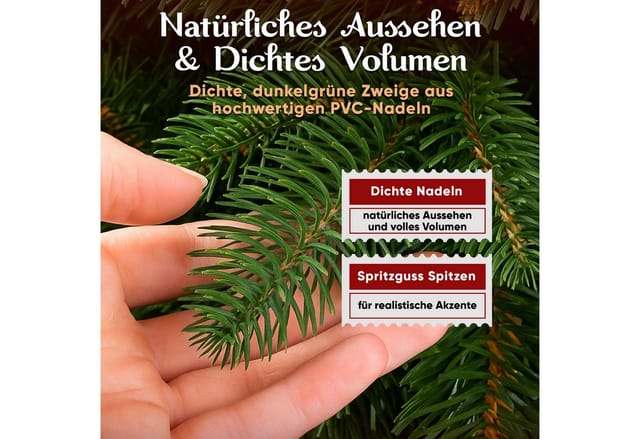 VESKA Künstlicher Weihnachtsbaum Naturgetreu mit Holzständer, Tannenbaum 140cm / 180 cm, Nordmanntanne, dichte Zweige, mit Aufbewahrungstasche, LED Beleuchtung