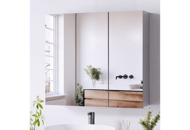 oyajia Spiegelschrank Badezimmerschrank Aufbewahrungsschrank Schminkspiegel (Badezimmerschrank mit 3 Türen, weiß, 70x63x15cm, Holz) verstellbare Ablagen, weiß