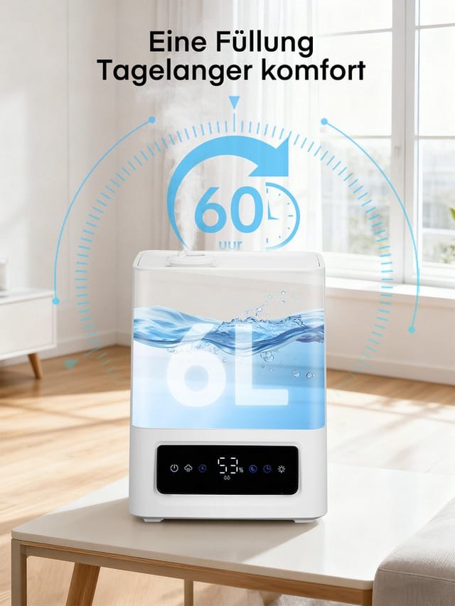 FOHERE Luftbefeuchter 60H Kaltnebel leiser Humidifier für Kinderzimmer, Pflanzen, 6 l Wassertank, 28dB Ultra Leise, Präziser Feuchtigkeitssensor, 16H Timer