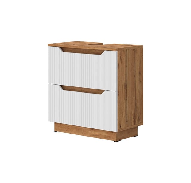 Vicco Waschbeckenunterschrank Lotta, Eiche/weiß gestreift, 59.8 x 62.5 cm mit 2 Schubladen (1-St)