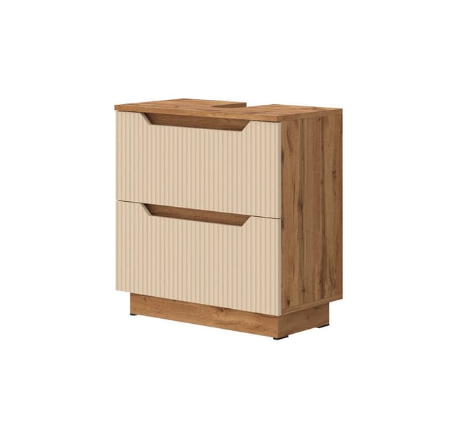 Vicco Waschbeckenunterschrank Lotta, Eiche/Kaschmir gestreift, 59.8 x 62.5 cm mit 2 Schubladen (1-St)