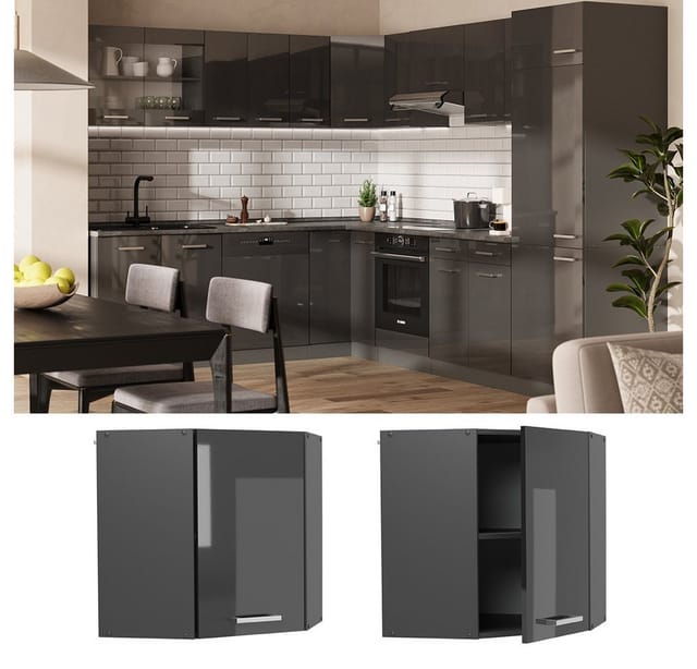 Vicco Eckhängeschrank R-Line, Anthrazit Hochglanz/Anthrazit, 57 cm (1-St)