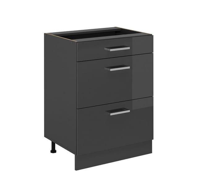 Vicco Unterschrank R-Line, Anthrazit Hochglanz/Anthrazit, 60 cm mit Schubladen, ohne A... (1-St)