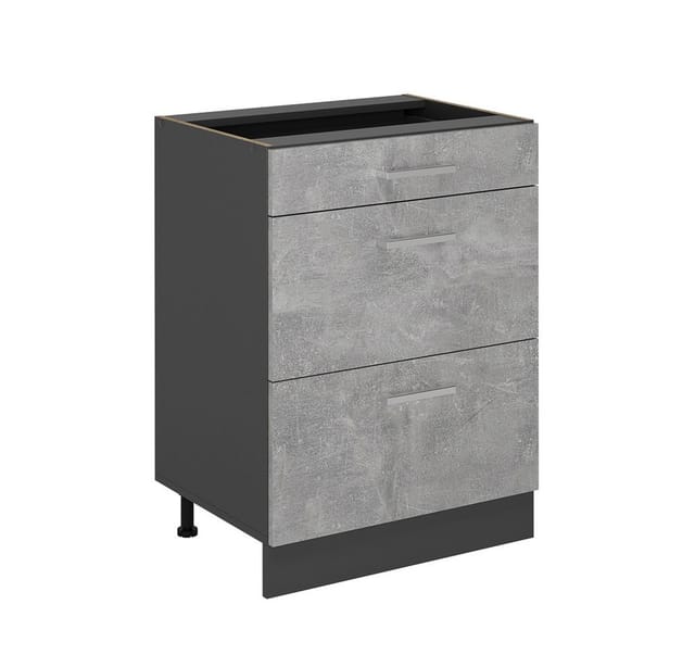 Vicco Unterschrank R-Line, Beton/Anthrazit, 60 cm mit Schubladen, ohne Arbeitsplatte (1-St)