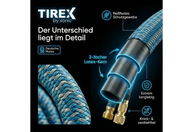 Xonic Gartenschlauch TIREX by xonic® Flexibler Gartenschlauch 3x Latexkern