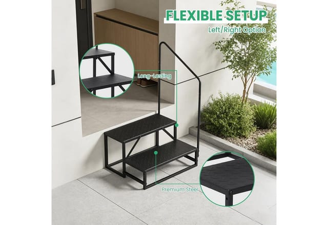 GarveeMore Treppenstufe mit Handlauf für Wohnmobile,Whirlpool und Pool,300 kg Tragkraft, tragbare Außentreppe für Wohnwagen und Wohnmobile