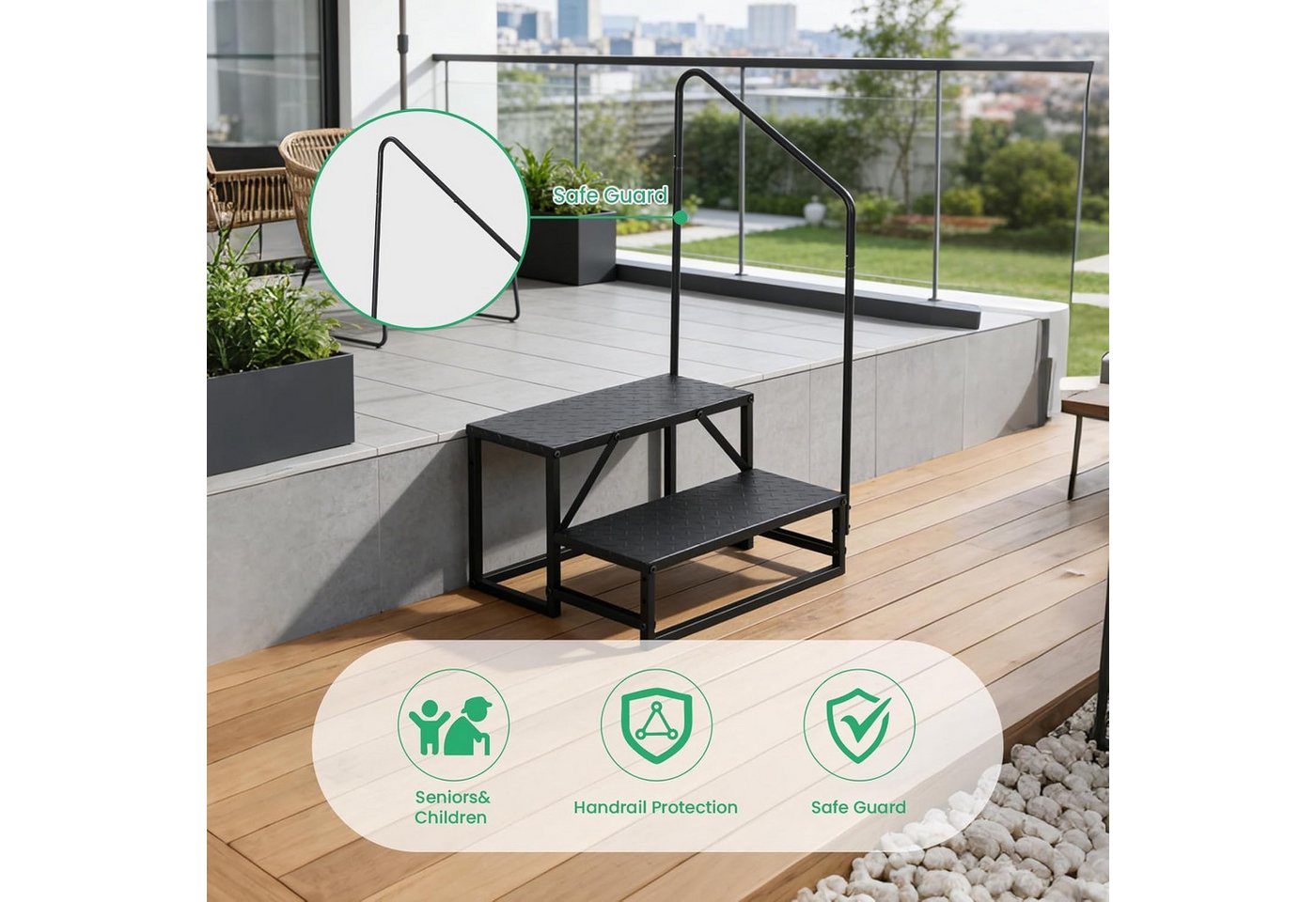 GarveeMore Treppenstufe mit Handlauf für Wohnmobile,Whirlpool und Pool,300 kg Tragkraft, tragbare Außentreppe für Wohnwagen und Wohnmobile Bild 2