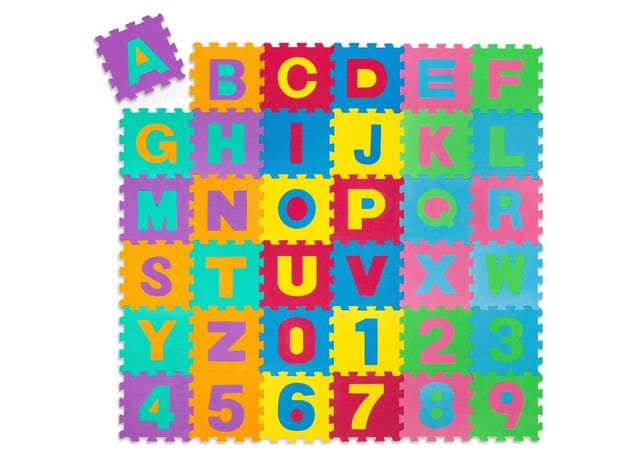 tectake Puzzlematte Spielmatte aus EVA-Schaumstoff mit Buchstaben und Zahlen, (Spielset, 1-tlg., 86-tlg), pflegeleicht, weich und rutschfest