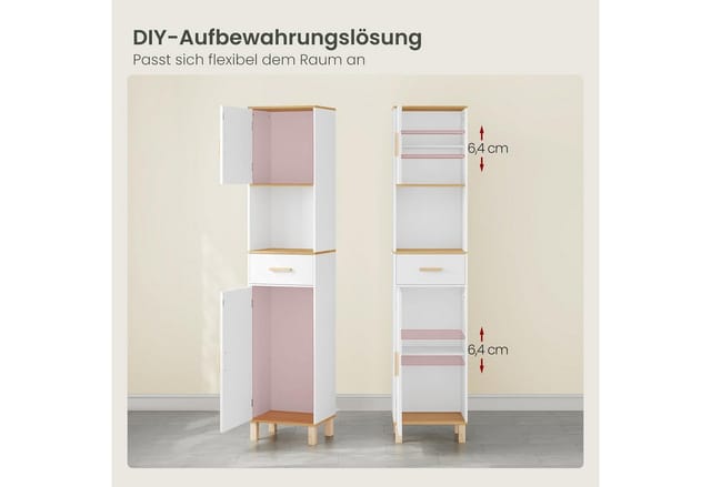 EUGAD Hochschrank (1-St) mit 5 Fächern 1 Schublade, weiß, 40x180x30 cm
