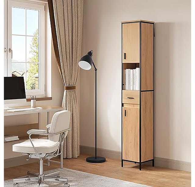 EUGAD Hochschrank (1-St) mit 5 Fächern 1 Schublade, natur, 30x180x30 cm