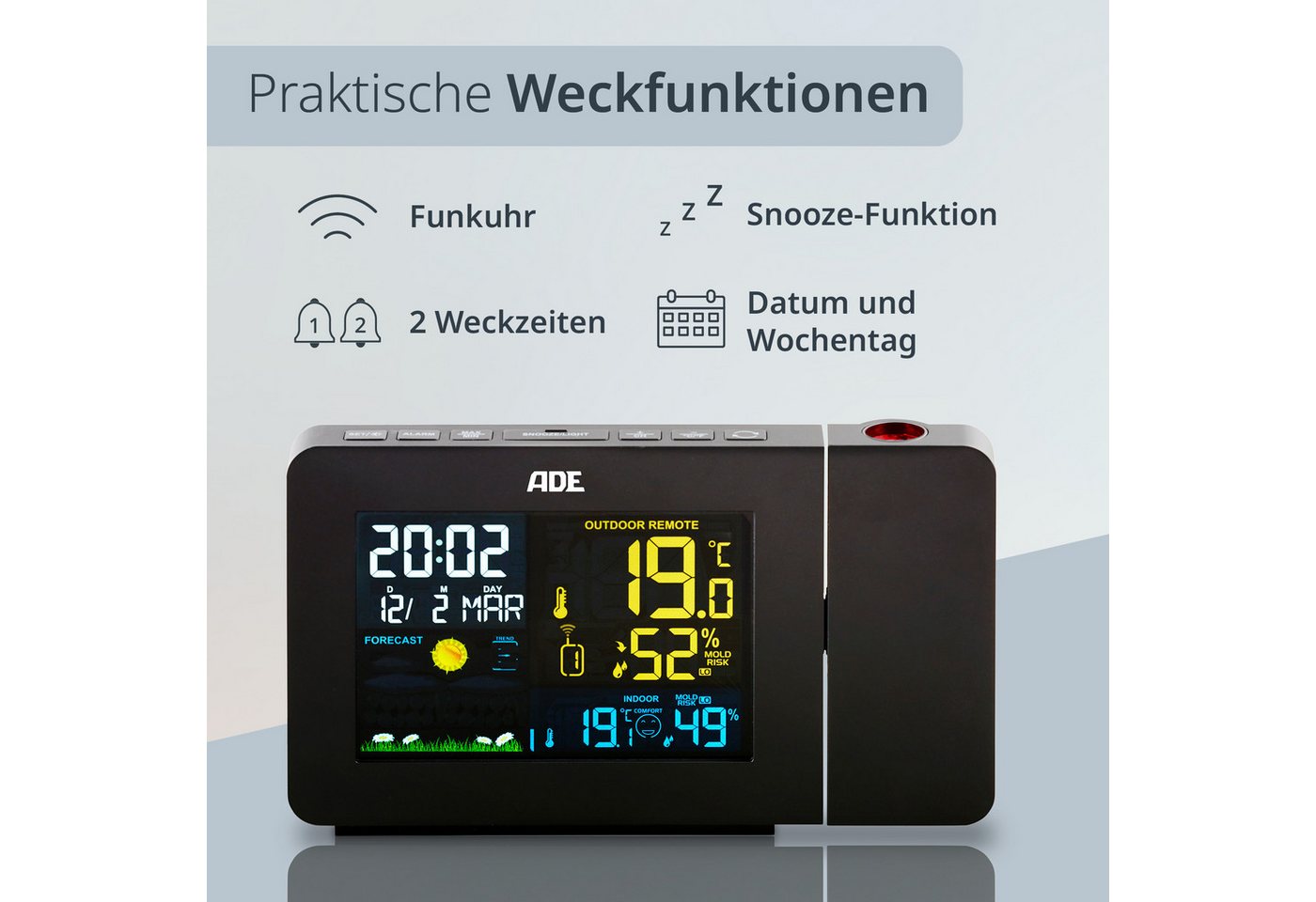 ADE WS1911 Wetterstation (Wetterstation mit Projektion und Funk-Außensensor) Bild 2