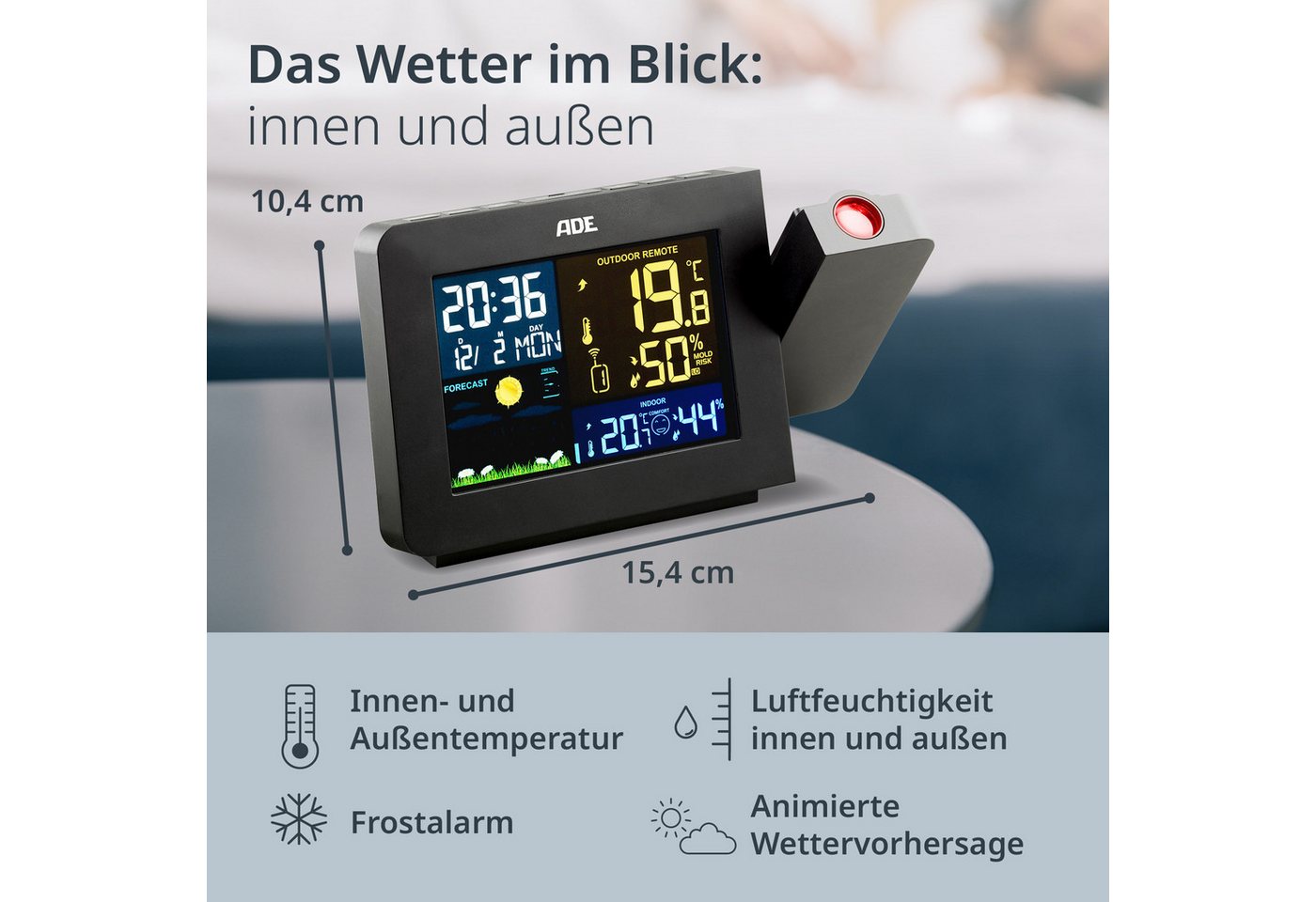 ADE WS1911 Wetterstation (Wetterstation mit Projektion und Funk-Außensensor) Bild 3