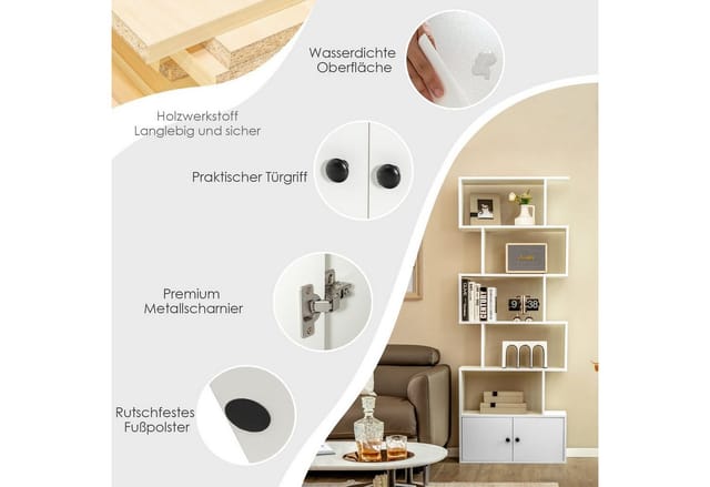 COSTWAY Bücherregal 6 Ebenen Standregal, 183 x 70 x 23 cm, aus Holz