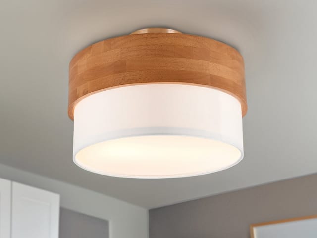 TRIO Leuchten LED Deckenleuchte, LED wechselbar, extern dimmbar, Warmweiß, Holz-lampe rund Esstisch skandinavisch Landhaus, Weiß
