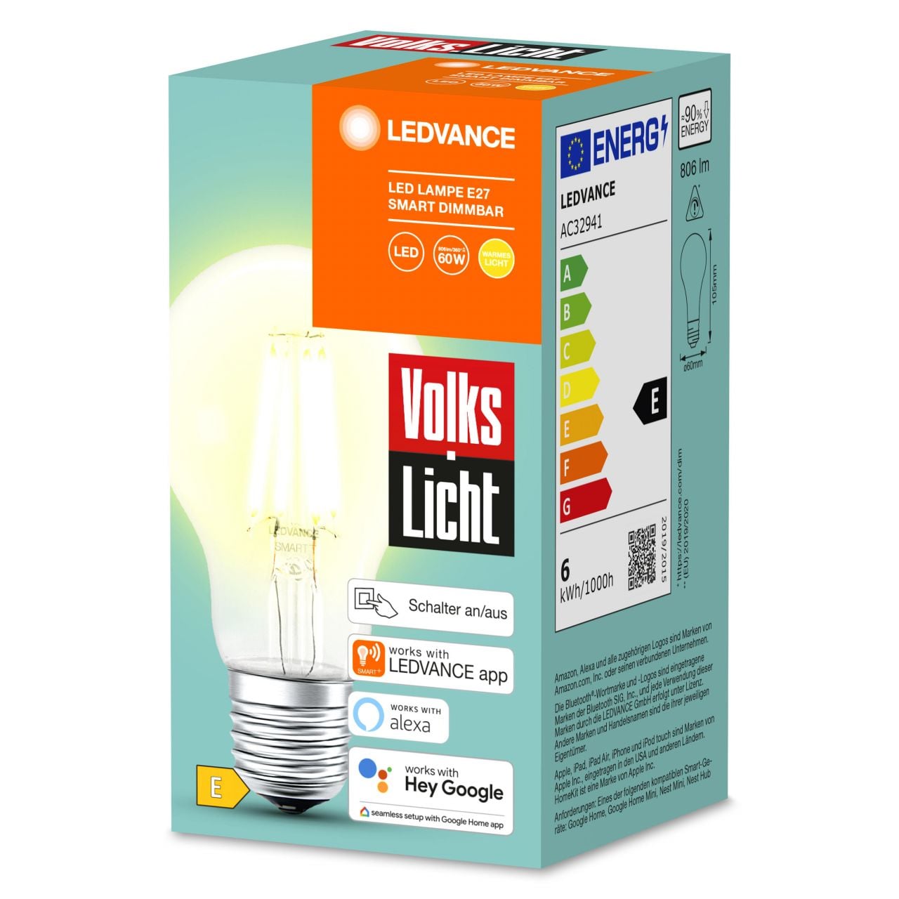 Ledvance LED-Leuchtmittel Ledvance Smart+ LED Leuchtmittel E27 Filament 6 W, Dimmbar Bild 4