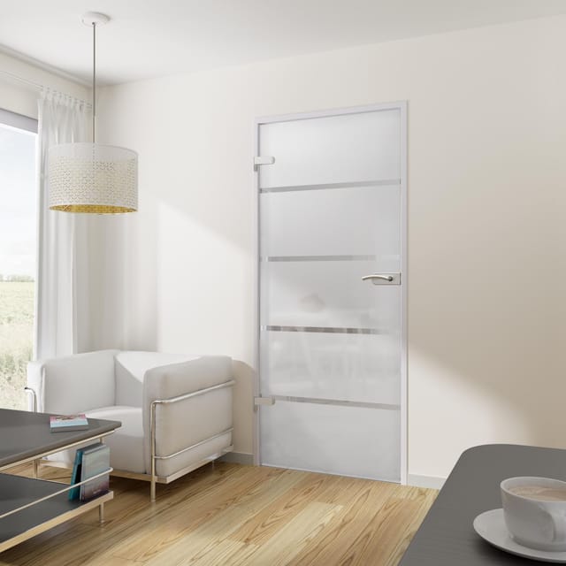 inova wohnen Zimmertür 83,4 x 197,2 cm Blockstreifen satiniert Glastür (Komplett Set), inkl. Beschlagset nach Wahl