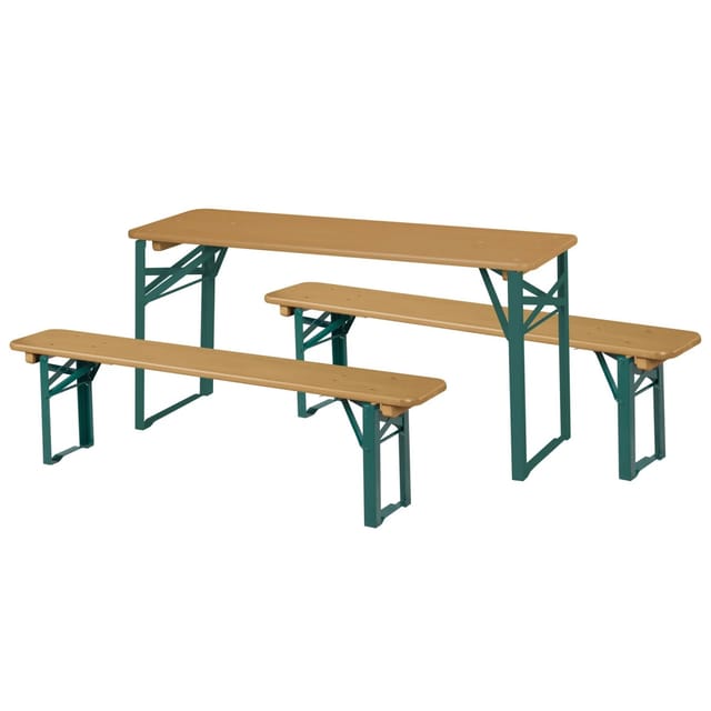 roba® Kindersitzgruppe Kinderparty-Garnitur - 2 Bänke + 1 Kindertisch, Klappbare Sitzgarnitur aus FSC zertifiziertem Holz - Innen & Außen