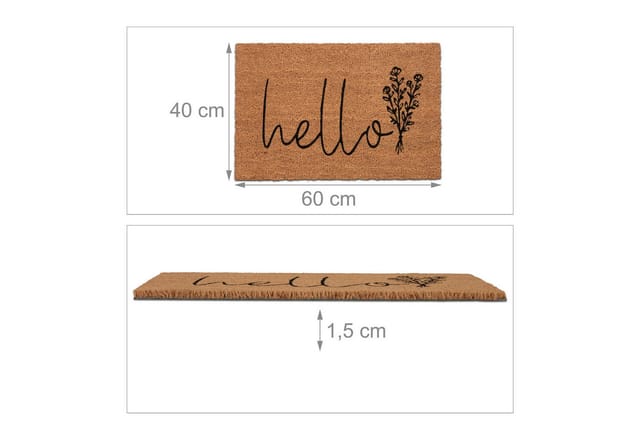 relaxdays Fußmatte Kokos Fußmatte "Hello", rechteckig, Höhe: 15 mm