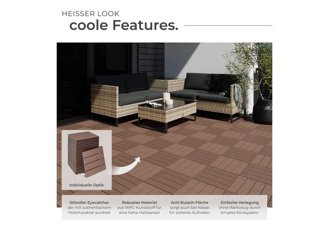tectake Terrassendielen Terrassenfliesen, 2,1142 m², BxL: je 31,00x31,00 cm, (22-teiliges, 22-St., Fliesenset), 22er Set im Klicksystem
