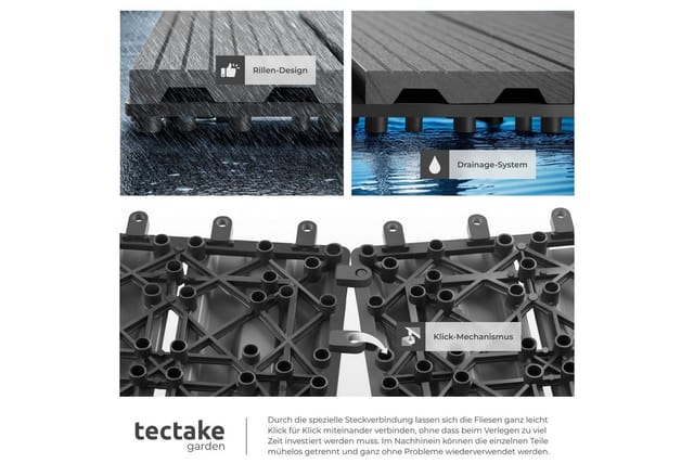 tectake Terrassendielen Terrassenfliesen Tegulas - Robust mit natürlicher Holzoptik, 2,1142 m², BxL: je 31,00x31,00 cm, (22-teiliges, 22-St., Fliesenset), Praktisches Klicksystem für einfache Montage