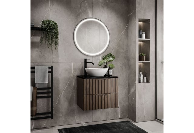 Lookway Badmöbel-Set HIKARI I 60 cm Hängeschrank mit Aufsatzwaschbecken, (Badezimmerschrank mit wählbarem Becken und Armatur), mit Soft-Close-System, Breite: 60 cm