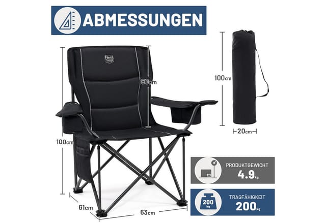 TIMBER RIDGE Campingstuhl Faltbarer Stuhl, 200KG Belastbar,TIMBER RIDGE Übergroßer Bequem (1 St), aus 600D Polyester, mit höhenverstellbaren Armlehnen