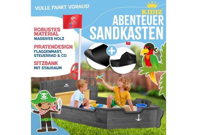 KIDIZ Sandkasten, Sandkasten Ahoi Piratenschiff Boot Segelschiff aus Holz