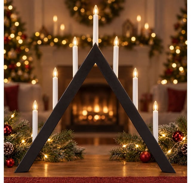 EGLO Kerzenständer Arrow, LED Kerzenständer Weihnachten Holz Anthrazit Warmweiß Dekoleuchte