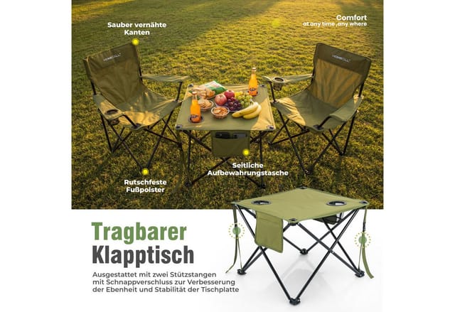 HOMECALL Campingstuhl Campingtisch mit Stühlen Klappstuhl Camping Faltstuhl Picknicktische (Set), Faltstuhl Campingstuhl mit Tisch Klapptisch mit Stühlen