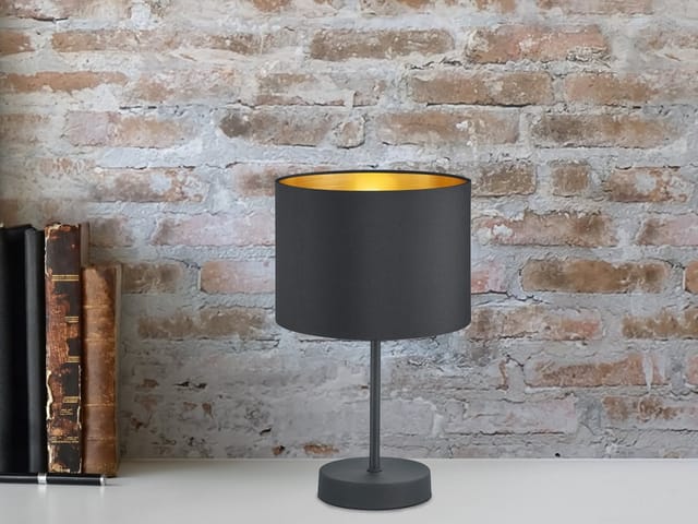 TRIO Leuchten LED Tischleuchte, Dimmfunktion, LED wechselbar, Warmweiß, dimmbar für Fensterbank, Design-er Stoff Lampen-schirm Schwarz Gold