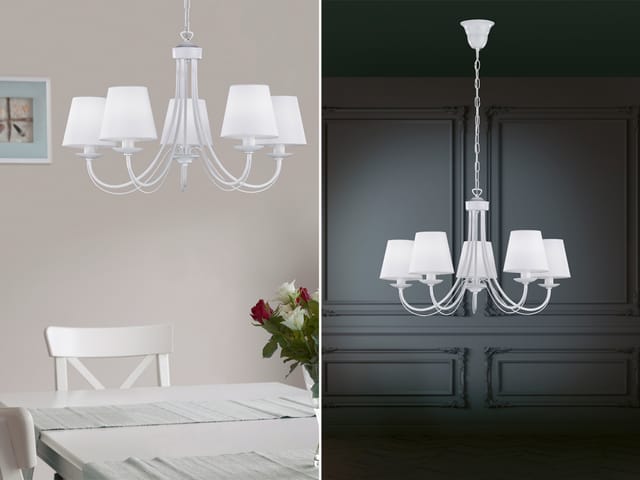 TRIO Leuchten LED Kronleuchter, LED wechselbar, Warmweiß, große-r Vintage Leuchte hängend mit Stoff Lampenschirme-n, Ø 70cm