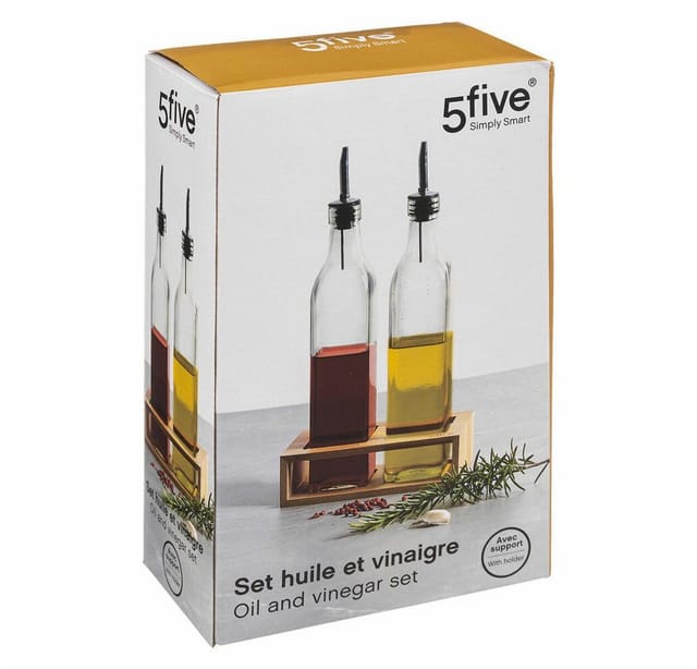 5five Simply Smart Gewürzbehälter Olivenöl- und Essigspender + Bambushalter, 3-teiliges Set, Glas, (einzeln, einzeln)