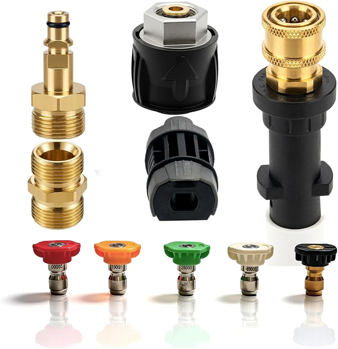 M22 14-mm-schnellkupplungs-schlauchadapter Für Kärch K2-k7 Hochdruckreiniger, 1/4"-schnellkupplung Mit 5 Düsenaufsätzen, Umrüstwerkzeug Für Hochdruckreinigerpistolen