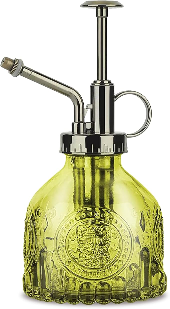 Glas-pflanzensprüher, 200 Ml, Retro-stil Mit Pumpe, Einhand-sprühgerät/nebelsprüher Für Gartenarbeit, Pflanzen, Garten, Reinigung, Alkohol-grün-bronzefarbene Düse