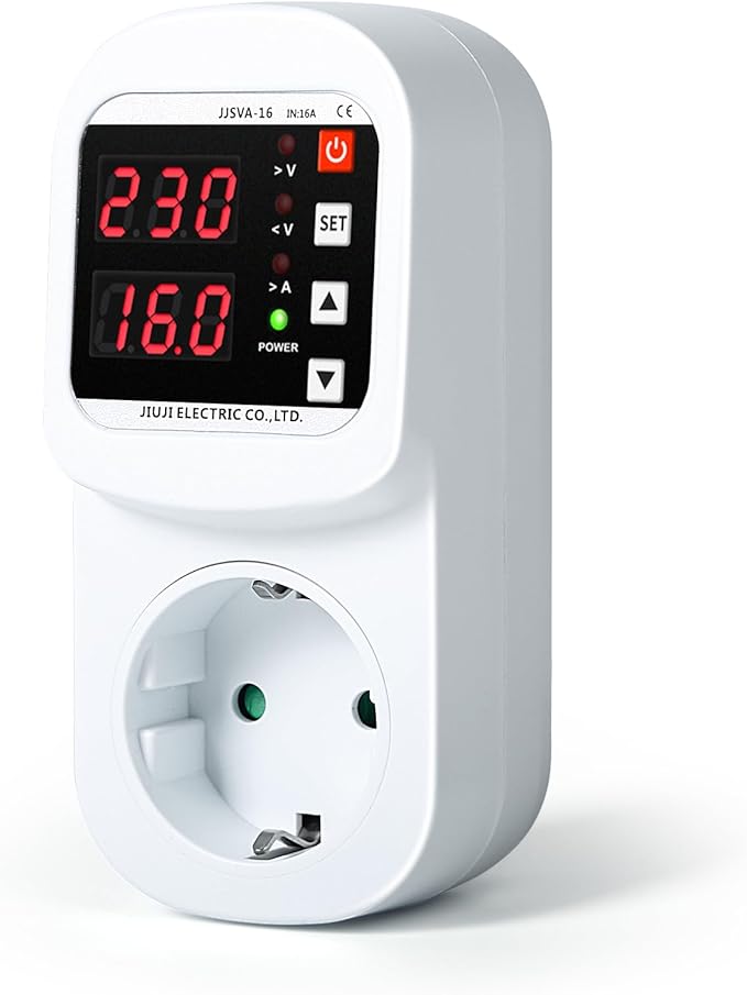 Jadeshay Überspannungsschutz, Automatische Spannungs- Und Stromschutzsteckdose, Einstellbares Überspannungs-/unterspannungsstrombegrenzungsvoltmeter, Ac220v 16a (doppelanzeige, Eu-standard)