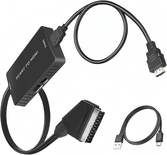 Scart-zu-hdmi-konverter Mit Hdmi-kabel, Hd 720p/1080p Audio-video-konverter-adapter Für Hdtv-monitor, Projektor, Xbox, Vhs-receiver, Sky, Dvd- Und Blu-ray-player Mit Usb-kabel