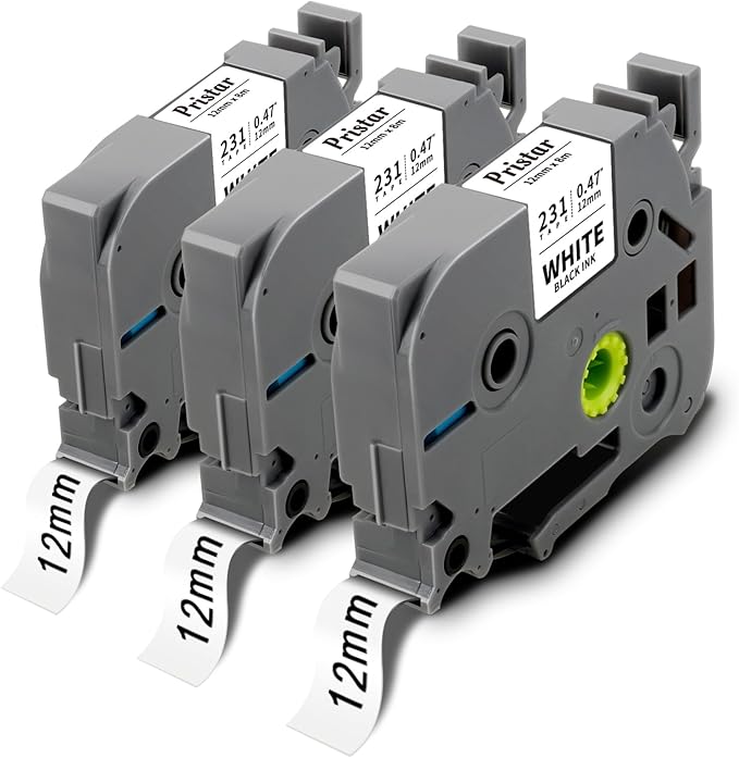 Pristar 12-mm-kassette, Kompatibel Mit Brother Tze-231, Tz231, Tz-231, Tze, Schwarz Auf Weiß Laminiert, Für Brother Pt-h100lb, H107b, E110, H200, P300bt, P700, D400vp, H100lb