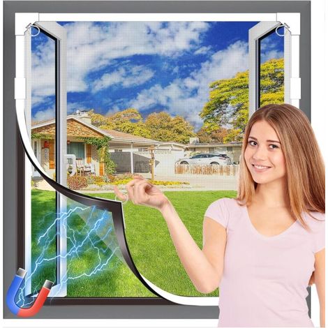 Magnetisches Fliegengitter Aus Robustem Fiberglas, Selbstklebend, Individuell Anpassbar (selbstmontage), Kein Bohren Erforderlich, 130 × 150 Cm, Weißer Rahmen Und Graues Netzgewebe