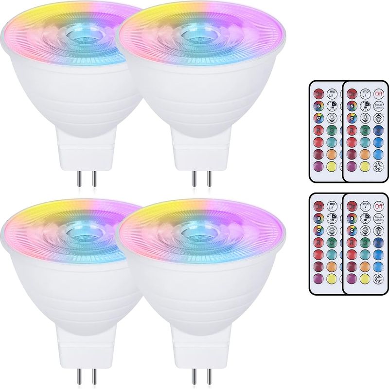 Set Mit 4 Dimmbaren Mr16 3w Gu5.3 220v Rgb+3000k Led-lampen Mit Reflektor, Fernbedienung Und Speicherfunktion, Energieeffizient