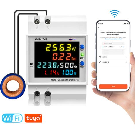 Wifi-einphasen-energiezähler, Ac 40-300v 100a Zähler, Einphasen-wattmeter, Din-schienen-typ, Mit Lcd-bildschirm, Geeignet Für Leistungsmessungen.