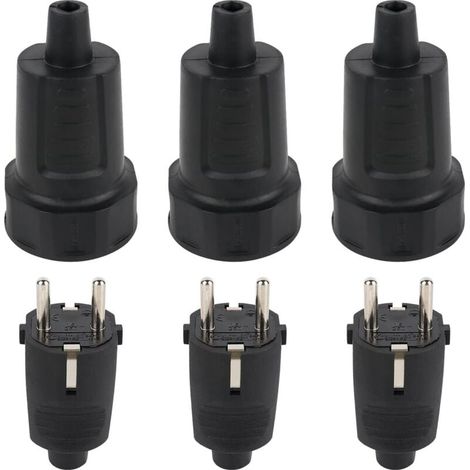 3er-pack Stecker (männlich Und Weiblich), Schwarz, 250 V, 16 A, Schutzart Ip44, Geeignet Für Innenräume Und Feuchträume
