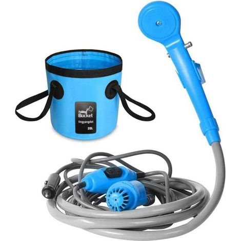 Tragbare Campingdusche – Wiederaufladbare 2200-mah-tauchpumpe – Konstanter Durchfluss Von 0,9 Gpm – Faltbarer Eimer Und 2 Duschköpfe Inklusive