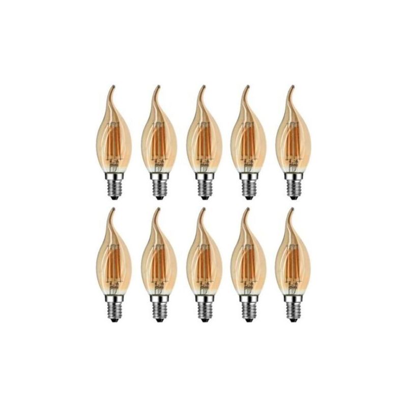 E14 Led-flammenlampen, 4 Watt (entspricht 40 Watt), Warmweißes Licht 2700k, 360°-beleuchtung, Braunes Glas, 10er-packung [energieklasse A++]